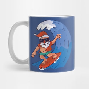 Fun & Colorful Surfing Santa with Giant Pipeline Wave Mug